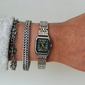 Silver Watch Black Face Unisex Minimalist 1.5" Diameter Quartz New